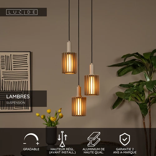 Lucide LAMBRES - Suspension - 3xE27 - Taupe - USP
